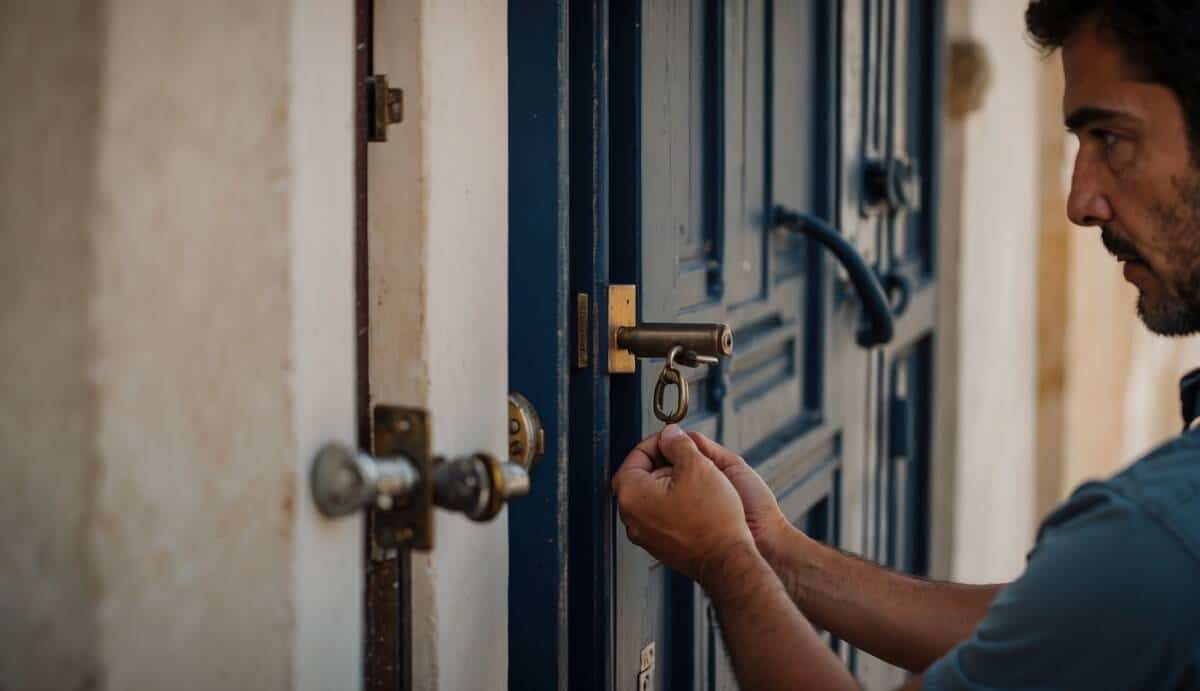 A professional locksmith carefully unlocks a door in Jerez de la Frontera, showcasing the importance of hiring skilled professionals