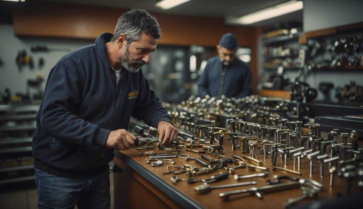 A locksmith in La Coruña carefully selects tools for a lock. Five top locksmiths in the area stand ready for service