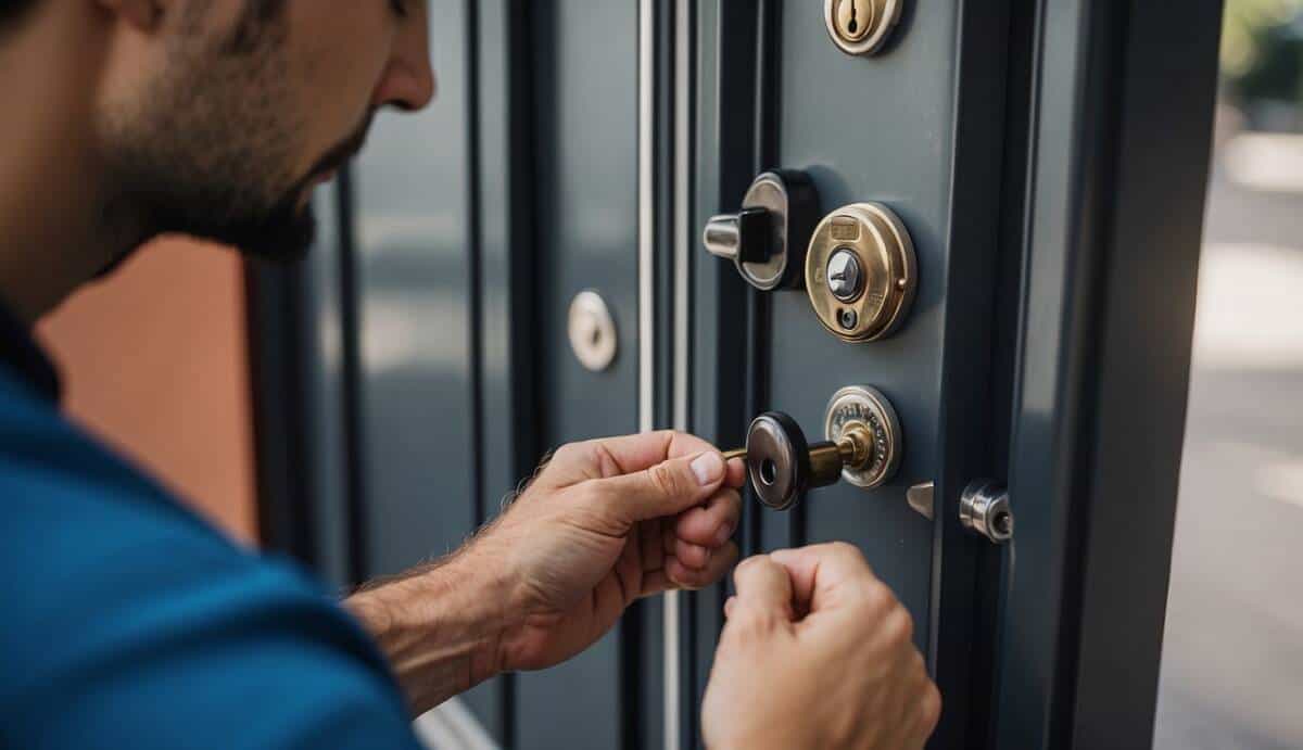 A professional locksmith working on a secure door in Sabadell, demonstrating the importance of hiring a skilled locksmith for security needs